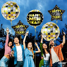 Load image into Gallery viewer, Large, New Years Balloons 2023 - 22 Inch Disco Balloons | Foil Happy New Year Balloons | 70s Disco Theme Happy New Year Decorations 2023 | New Years Eve Party Supplies 2023 | NYE Decorations 2023
