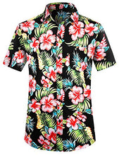 Load image into Gallery viewer, PEGENO Men's Flower Casual Button Down Short Sleeve Hawaiian Shirt White Leaves-Grey-S
