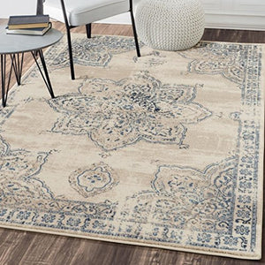 Persian-Rugs 5934 Distressed Ivory 5 x 7 Area Rug Carpet Large New