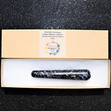 Load image into Gallery viewer, Charged 4" Mystic Indigo Gabbro Crystal Massage Wand + Selenite Charging Heart Included (Stone of Enlightenment Healing Energy)
