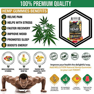Hemp Gummies Premium 985,000 High Potency - Fruity Gummy Bear with Hemp Oil - Natural Hemp Candy Supplements for Pain, Anxiety, Stress & Inflammation Relief - Promotes Sleep and Calm Mood