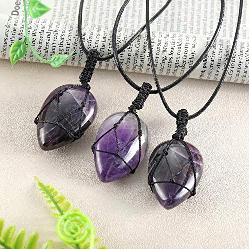 Load image into Gallery viewer, PESOENTH Amethyst Necklace Purple Quartz Crystal Dowsing Pendulum Divination Healing Necklace Cord,Natural Gemstone Teardrop Pointed Reiki Chakra Pendant