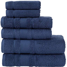 Load image into Gallery viewer, Qute Home Spa &amp; Hotel Towels 6 Piece Towel Set, 2 Bath Towels, 2 Hand Towels, and 2 Washcloths - Navy Blue
