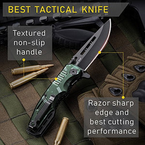 Spring Assisted Knife - Pocket Folding Knife - Military Style - Boy Scouts Knife - Tactical Knife - Good for Camping Hunting Survival Indoor and Outdoor Activities Mens Gift 6681 N