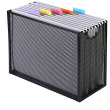 Load image into Gallery viewer, Hanging File Organizer File Holder Filing Box Includes 5 Hanging Folders - Metal Mesh File Desk Organizer Magazine Holder Book File Letter Storage Box Filling Cabinets for Office Home School
