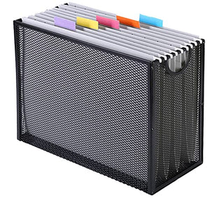 Hanging File Organizer File Holder Filing Box Includes 5 Hanging Folders - Metal Mesh File Desk Organizer Magazine Holder Book File Letter Storage Box Filling Cabinets for Office Home School