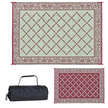 Load image into Gallery viewer, Stylish Camping 116095 6-feet by 9-feet Reversible Mat, Plastic Straw Rug, Large Floor Mat for Outdoors, RV, Patio, Backyard, Picnic, Beach, Camping (Burgundy/Beige)

