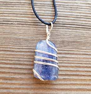 [A&S Crystals] KYANITE Spiral Wrapped Tumbled Stone Pendant Gemstone