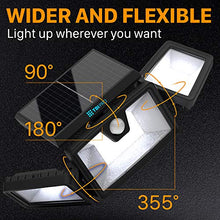 Load image into Gallery viewer, TBI Security Solar Lights Outdoor 216 LED 2200LM, 6500K - Extra-Wide Adjustable 360° 3 Heads with 3 Modes,Wireless Motion Sensor 40ft - Waterproof IP65 Spot Flood Lights Solar Powered 2200mah(2 Pack)
