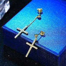 Load image into Gallery viewer, Fansilver S925 Sterling Silver Cross Dangle Drop Stud Earrings 925 Sterling Silver Cross Necklaces For Women 14K Gold Plated Tiny Pendant Necklace
