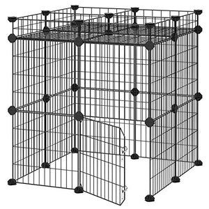 SONGMICS Pet Playpen Includes Zip Ties, Upgrade Customizable Animal Fence with Storage, Door, Metal Wire Pen Fence for Small Animals, Bunnies, Rabbits, Puppy Guinea Pigs, for Indoor Use ULPI03H