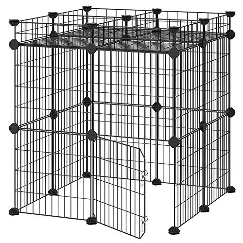 SONGMICS Pet Playpen Includes Zip Ties, Upgrade Customizable Animal Fence with Storage, Door, Metal Wire Pen Fence for Small Animals, Bunnies, Rabbits, Puppy Guinea Pigs, for Indoor Use ULPI03H