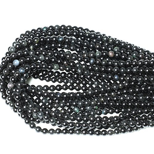 CHEAVIAN 60PCS 6mm Natural Black Obsidian Gemstone Round Loose Beads Crystal Energy Stone Healing Power for DIY Jewelry Making 1 Strand 15