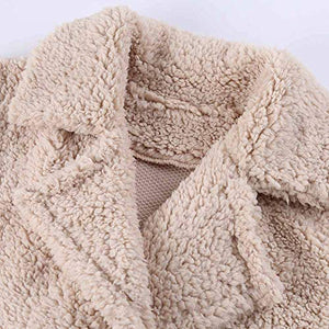 haoricu Womens Faux Shearling Jacket Casual Lapel Fleece Fuzzy Jacket Shaggy Oversized Jacket Warm Cardigan Coat Beige