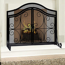 Load image into Gallery viewer, Amagabeli Fireplace Screen with Doors Large Flat Guard Fire Screens Outdoor Metal Decorative Mesh Solid Baby Safe Proof Wrought Iron Fire Place Panels Wood Burning Stove Accessories Black
