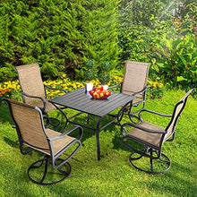 Load image into Gallery viewer, Aoxun Outdoor Patio Dinning Set - 5 Pieces Outdoor Furniture Set, 4 Pieces Swivel Rocing Chairs and 1 Square Table with an Umbrella Hole, Brown
