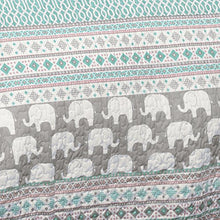 Load image into Gallery viewer, Lush Decor Elephant Striped Quilt Reversible 5 Piece Kids Bedding Set, Full/Queen, Pink &amp; Turquoise
