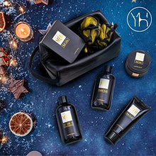 Load image into Gallery viewer, YARD HOUSE Bath and Body Spa Gifts Baskets Set for Men - Sandalwood &amp; Amber – 7Pcs Men’s Spa Kit with Body wash, Bubble bath, Bath Salt, Body Lotion, Body Scrub, Loofah and Leather Toiletry Bag

