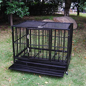 48'' Size Heavy Duty Pet Dog Cage Strong Metal Crate Kennel Playpen w/Wheels&Tray