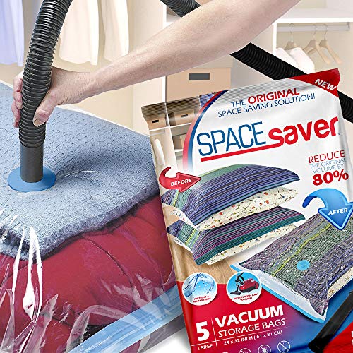 Load image into Gallery viewer, Spacesaver Premium Vacuum Storage Bags. 80% More Storage! Hand-Pump for Travel! Double-Zip Seal and Triple Seal Turbo-Valve for Max Space Saving! (Large 5 Pack)