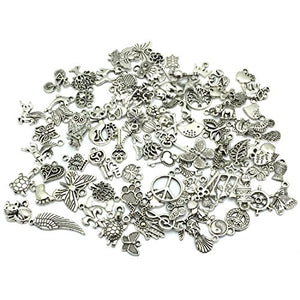 Wholesale Bulk Lots Jewelry Making Silver Charms Mixed Smooth Tibetan Silver Metal Charms Pendants DIY for Necklace Bracelet Jewelry Making and Crafting, JIALEEY 100 PCS