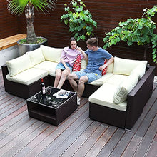 Load image into Gallery viewer, YITAHOME 7 Pieces Patio Furniture Set, Outdoor Sectional Sofa PE Rattan Wicker Conversation Set Outside Couch with Glass Table and Cushions for Porch Lawn Garden Backyard, Brown
