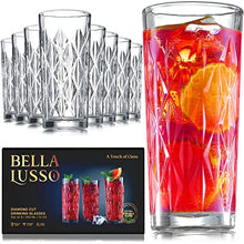 Load image into Gallery viewer, Highball Water Glasses - Tall Drinking Glass Set of 8, 12 oz - Premium Gift Box - Hurricane Crystal Glassware - Vintage Bar Rock Cups - For Cocktails, Mixed Drinks, Juice, Beer, Whiskey on Kitchen
