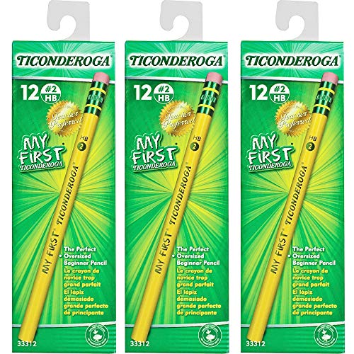 3 X My First Ticonderoga Primary Size #2 Beginner Pencils, Box of 12, Yellow (33312)