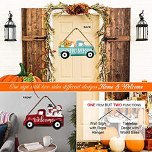 Load image into Gallery viewer, Winder Truck Welcome Sign &amp; Home Sign, 2-Side Red Truck Christmas Decor Signs with 10 Pcs Icons for Front Door, Holiday, Fall, Christmas, Harvest, Easter, Halloween, Seasonal and Interchangeable Wall Hanging &amp; Freestanding Tabletop Decor for Your Home
