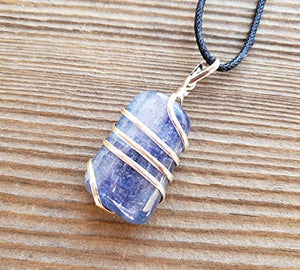 [A&S Crystals] KYANITE Spiral Wrapped Tumbled Stone Pendant Gemstone