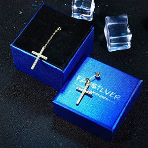 Fansilver S925 Sterling Silver Cross Dangle Drop Stud Earrings 925 Sterling Silver Cross Necklaces For Women 14K Gold Plated Tiny Pendant Necklace