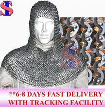 Load image into Gallery viewer, Souvenir India Chainmail Hood Chain Mail Coif 10 mm Flat Riveted MS – Medieval Armor
