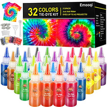 Load image into Gallery viewer, DIY Tie Dye Kits, Emooqi 32 Colours All-in-1 Tie Dye Set contain 32 Bag Pigments, Rubber Bands, Gloves, sealed bag，Apron and Table Covers for Craft Arts Fabric Textile Party DIY Handmade Project
