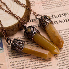 Load image into Gallery viewer, Bivei Retro Antique Brass Chakra Necklace Hexagonal Prism Gemstone Quartz Crystal Stone Healing Pendant (Yellow Chalcedony)
