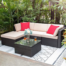 Load image into Gallery viewer, Tuoze 5 Pieces Patio Furniture Sectional Outdoor PE Rattan Wicker Lawn Conversation Cushioned Garden Sofa Set with Glass Coffee Table (Beige)
