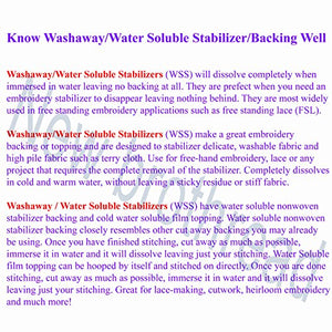 New brothread Wash Away - Water Soluble Machine Embroidery Stabilizer Backing & Topping 10" x 25 Yd roll - Light Weight - Cut into Variable Sizes for Machine Embroidery and Hand Sewing