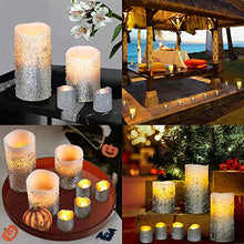 Load image into Gallery viewer, FURORA LIGHTING LED Flameless Candles with Remote – Battery-Operated Flameless Candles Bulk Set of 8 Fake Candles – Small Flameless Candles &amp; Christmas Centerpieces for Tables, Silver Glittery
