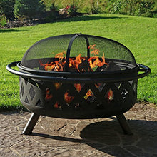 Load image into Gallery viewer, Sunnydaze Crossweave Outdoor Fire Pit - 36 Inch Large Bonfire Wood Burning Patio &amp; Backyard Firepit for Outside with Spark Screen, Poker, and Round Fireplace Cover, Black
