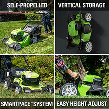 Load image into Gallery viewer, Greenworks 40V 21" Brushless (Smart Pace) Self-Propelled Lawn Mower, 2 x 4Ah USB (Power Bank) Batteries and Charger Included MO40L4413
