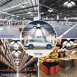 LED Garage Lights, 80W Deformable LED Garage Ceiling Lights 12000 LM CRI 80 Led Shop Lights for Garage, Garage Lights with 3 Adjustable Panels,Utility Led Garage Lighting，LED Light Bulbs for barn etc.