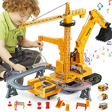 Load image into Gallery viewer, Construction Excavator Toy Truck for Boys 3 4 5 6 7 Years Old, Engineering Vehicles with 2 Tower Crane and Small Bulldozer Cement Mixer Dump Truck, Christmas Birthday Gift for Kids
