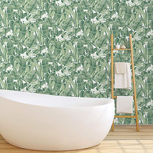 Load image into Gallery viewer, Tempaper Jungle Green Tropical Removable Peel and Stick Wallpaper, 20.5 in X 16.5 ft, Made in the USA