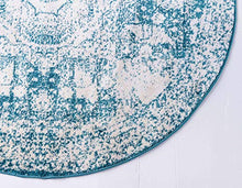 Load image into Gallery viewer, Unique Loom Bromley Collection Vintage Traditional Medallion Border Turquoise Round Rug (5' 0 x 5' 0)
