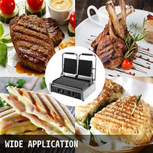 Load image into Gallery viewer, Happybuy 110V Commercial Sandwich Panini Press Grill 2X1800W Temperature Control 122°F-572°F Commercial Panini Grill Non Stick Surface for Hamburgers Steaks Bacons (Up Grooved and Down Flat Plates）
