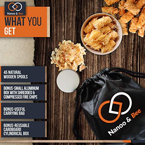 Load image into Gallery viewer, Nanoo and Bee Friendly Fire Starters with a Twist: Approx 45 Wood Fiber Wax Lighters Plus Wood Chips and Bag for Campfires, Fireplaces, BBQs, Smokers