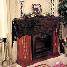 Load image into Gallery viewer, AerWo Halloween Decoration Black Lace Spiderweb Fireplace Mantle Scarf Cover Festive Party Supplies 45 X 243cm 18 x 96 inch
