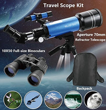 Load image into Gallery viewer, MaxUSee Travel Scope with Backpack - 70mm Refractor Telescope &amp; 10X50 HD Binoculars Bak4 Prism FMC Lens for Moon Viewing Bird Watching Sightseeing
