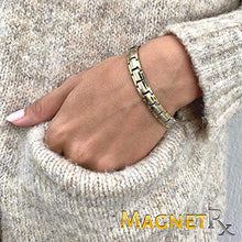 Load image into Gallery viewer, MagnetRX® Women's Ultra Strength Magnetic Therapy Bracelet - Arthritis Pain Relief &amp; Carpal Tunnel Titanium Magnetic Bracelets for Women - Adjustable Length with Sizing Tool (Silver &amp; Gold)
