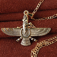 Load image into Gallery viewer, Asoodehdelan Large Gold Pt Farvahar Necklace Iranian Persian Art Iran Farohar Zoroastrian Faravahar Gift (18&quot; Chain)
