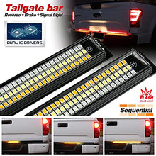Load image into Gallery viewer, Tailgate Light Bars TRIPLE LED (2x 28'' for the left and right), Tail+BRAKE Strobe+Amber Sequential Turn Signal+Reverse Light functions, fit F-150/250, Silverado 1500/2500, Tundra
